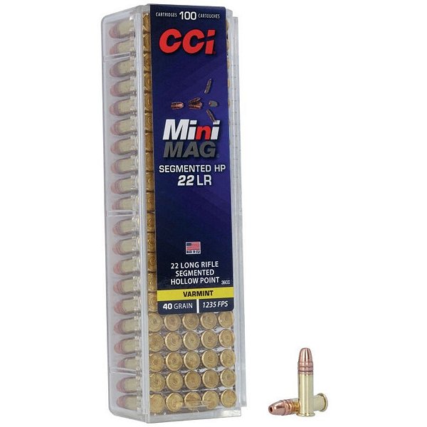 MUNIÇÃO CCI CAL .22 LR HS MINI MAG SEGMENTED HP 40GR