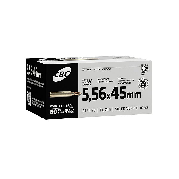 Munição CBC 5,56x45mm Comum (Ball) M193 Caixa com 50 Unid.