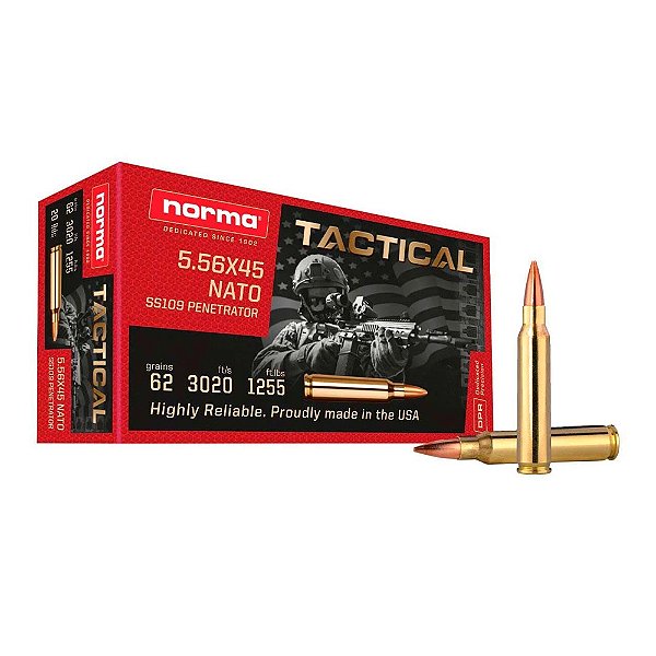Munição Norma 5.56x45 SS109 62GR - 50 unidades