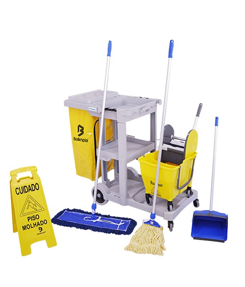 Carro de Limpeza kit 3 Completo Amarelo
