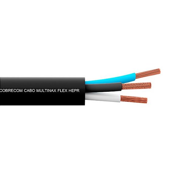 Cabo PP MULTINAX FLEX HEPR 3C, COBRECOM, 2,5mm2, preto, unidade: metro. Cod. 1530504401