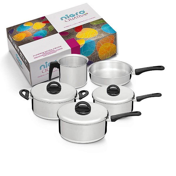 Conjunto de panelas CRIATIVA NIGRO, 5 peças com caçarola, polido. Cod. 025228