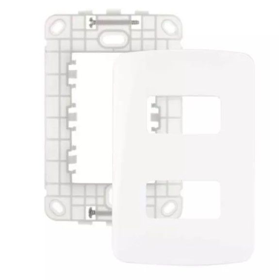 Conjunto Placa 4x2" 2 Postos Horizontais Separados + Suporte Branco Linha B3 MARGIRIUS. Cod. 19431