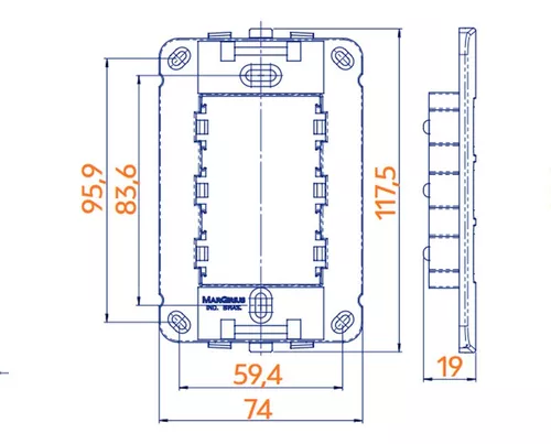 Conjunto Tomada Padrão Brasileiro 2P+T 20A 250V 4x2" Branco Linha B3 MARGIRIUS. Cod. 19482