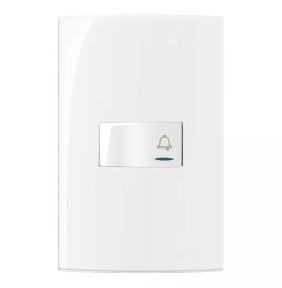 Conjunto Interruptor Pulsador Campainha com Luz 10A 250V 4x2" Branco Linha Sleek MARGIRIUS. Cod. 16007