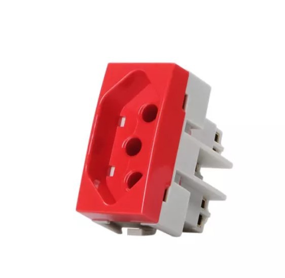 Módulo Tomada Padrão Brasileiro 2P+T 10A 250V Vermelho Linha Sleek MARGIRIUS. Cod. 15919