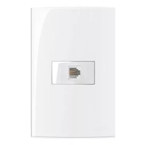 Conjunto Tomada para Telefone Padrão Americano RJ11 4 Fios 4x2" Branco Linha Sleek MARGIRIUS. Cod. 15999