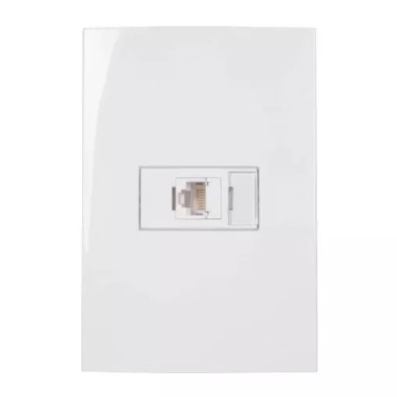 Conjunto Tomada para Rede de Informática RJ45 CAT5e 4x2" Branco Linha Sleek MARGIRIUS. Cod. 16739