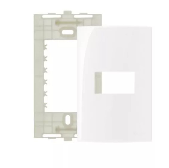 Conjunto Placa 4x2" 1 Posto Horizontal + Suporte Branco Linha Sleek MARGIRIUS. Cod. 16026