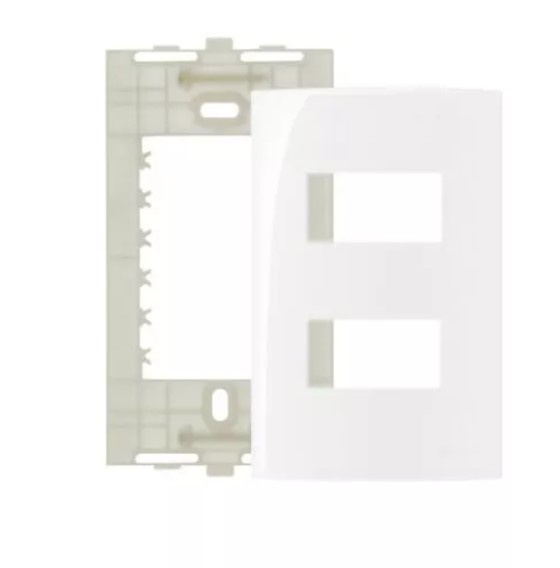 Conjunto Placa 4x2" 2 Postos Horizontais Separados + Suporte Branco Linha Sleek MARGIRIUS. Cod. 16024