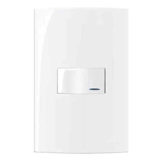Conjunto Interruptor Simples com Luz 10A 250V 4x2" Branco Linha Sleek MARGIRIUS. Cod. 16016