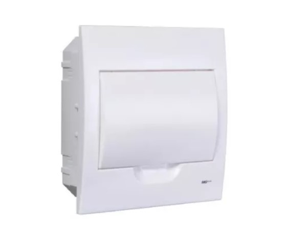 Quadro de distribuição de embutir 8 polos com barras neutro, terra e trilhos DIN metálico MARGIRIUS. Cod. 22563