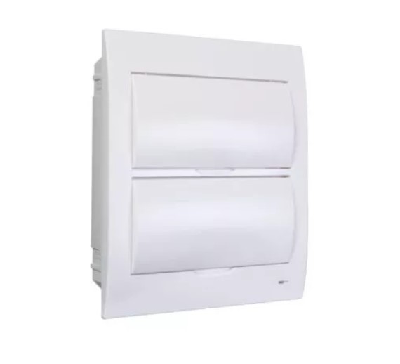 Quadro de distribuição de embutir 24 polos com barras neutro, terra e trilhos DIN metálico MARGIRIUS. Cod.  22569