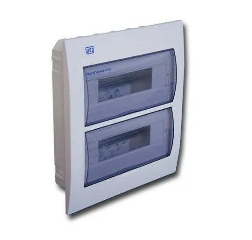 Quadro de distribuição de plástico de embutir para 24 minidisjuntores, tampa acrílica fumê, vazio, WDQ02, WEG. Cod. 11377486