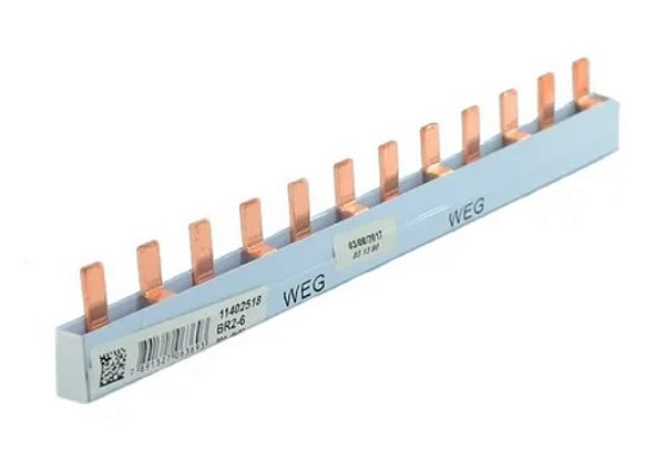 Barramento de fase bifásico cobre 6 minidisjuntores 690V 50/60Hz (1 unidade) BR2-6 WEG. Cod. 11402518