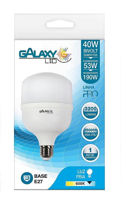 Lâmpada Led Bulbo T, 40W 6500K E27 Bivolt. GALAXY LED. Cod.  4202A