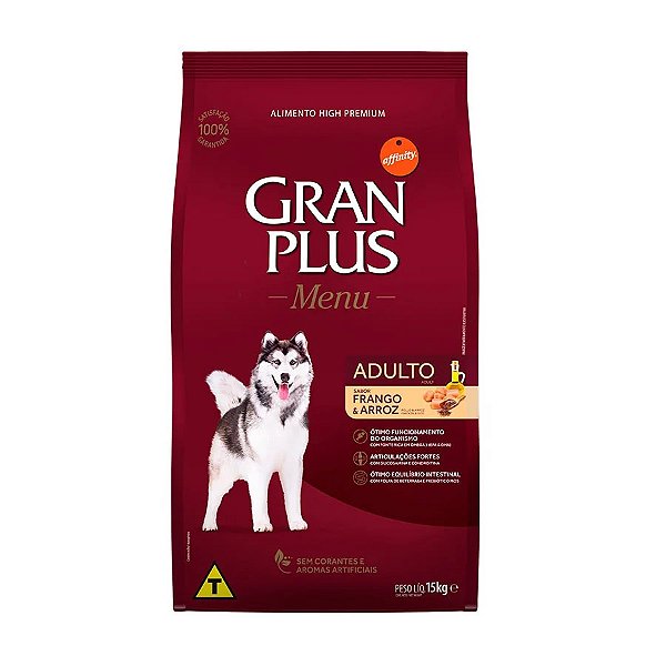 Ração Menu, Cão Adulto frango e arroz 15KG. GRAN PLUS. Cod. 8740 +  COPO DE BRINDE