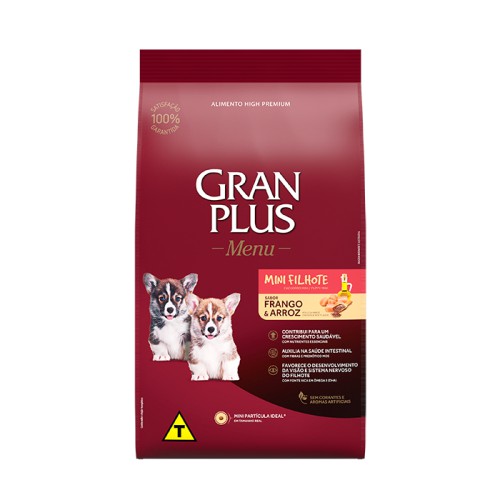 Ração Menu, Cão Filhote Mini Frango e Arroz 1KG. GRAN PLUS. Cod. 87331