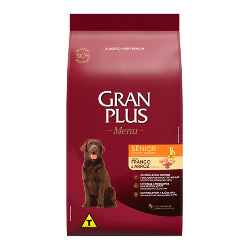 Ração Menu,Cão Senior Medio Grande frango e arroz 15KG. GRAN PLUS. Cod. 1997 +  COPO DE BRINDE