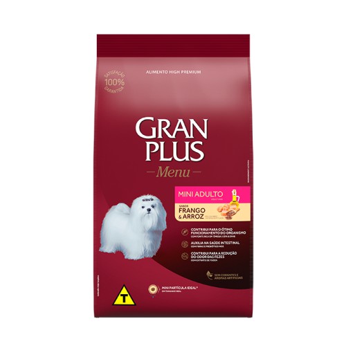 Ração Menu, Cão Adulto Mini Frango e Arroz 1KG. GRAN PLUS. Cod. 87321