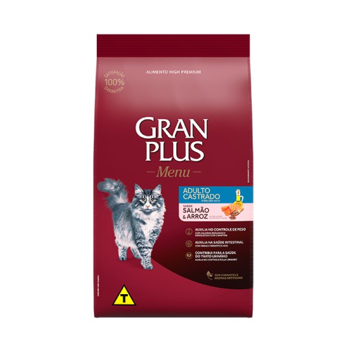 Ração Menu, Gato Castrado, Salmão e Arroz 3KG. GRAN PLUS. Cod. 302259