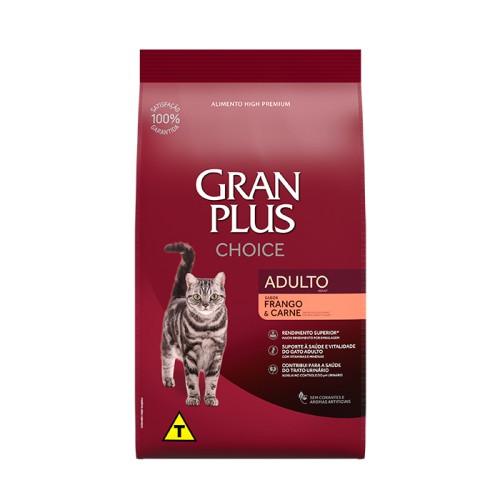 Ração Choice, Gato Adulto Frango e Carne 10,1KG. GRAN PLUS. Cod. 1793 +  COPO DE BRINDE