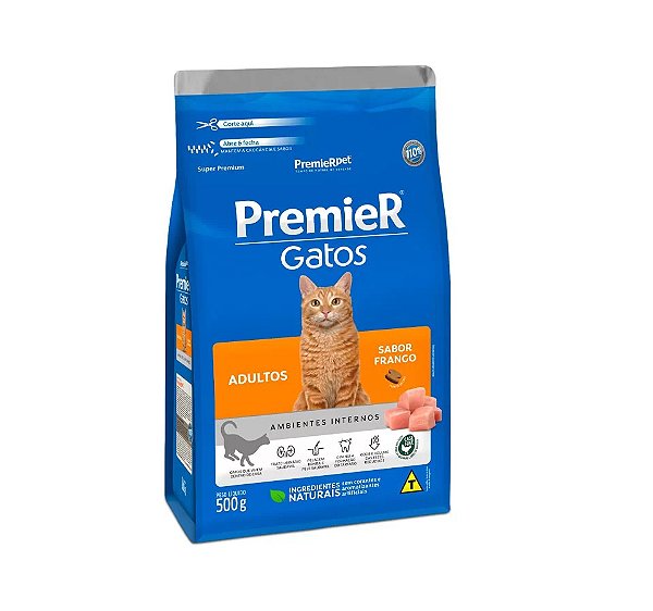 Ração Ambientes Internos, Gato Adulto Frango. 500g. PREMIER. Cod. 3014065