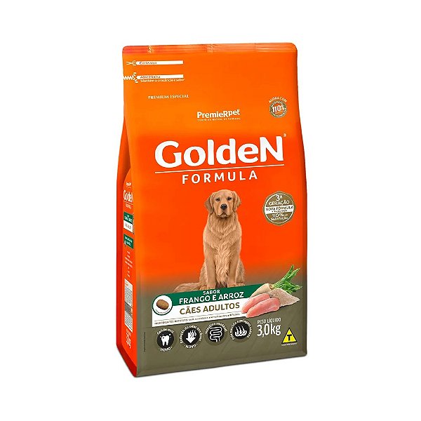 Ração Fórmula, Cão Adulto Frango e Arroz 3KG. GOLDEN. Cod. 3006012