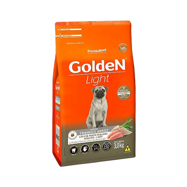 Ração Fórmula, Cão Adulto Light Frango e Arroz Minibits 3 KG. GOLDEN. Cod. 3006083
