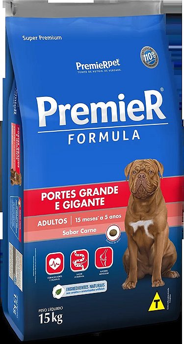 Ração Cães Adultos, Raças Grandes Carne 15KG. PREMIER. Cod. 3000081