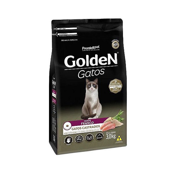 Ração Gato Adulto Castrado Frango 3 KG. GOLDEN. Cod. 3024008