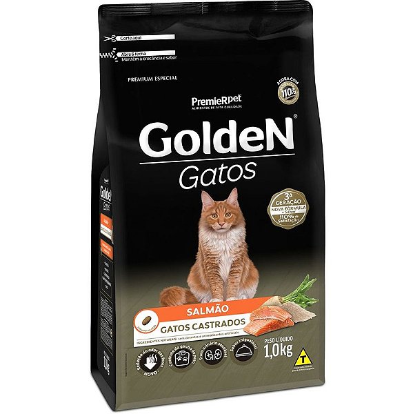 Ração Gato Adulto Castrado Salmão 1 KG. GOLDEN. Cod. 3024012