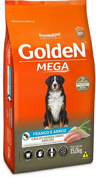 Ração Formula Mega, Cão Adulto Frango e Arroz 15 KG. GOLDEN. Cod. 3010002