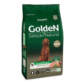 Ração Seleção Natural, Cães Adultos  Frango e Arroz 12KG. GOLDEN. Cod. 3032003