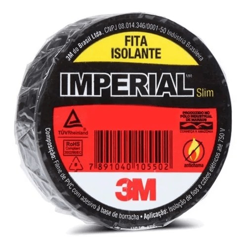 Fita Isolante Imperial Preta Até 750 V 18 mm x 20 m - 3M Cod. 197468