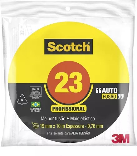 Fita Isolante Scotch 23BR Auto fusão Preta Até 69 kV 19 mm x 10 m Com Embalagem - 3M Cod. 197493