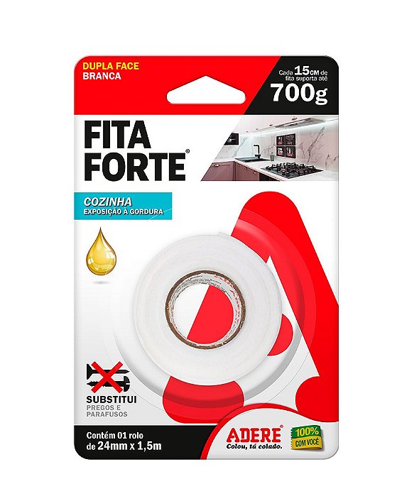 Fita Forte dupla face Áreas Gordurosas Cozinha 24mm X 1,5m, ADERE, Cod. 25587030120