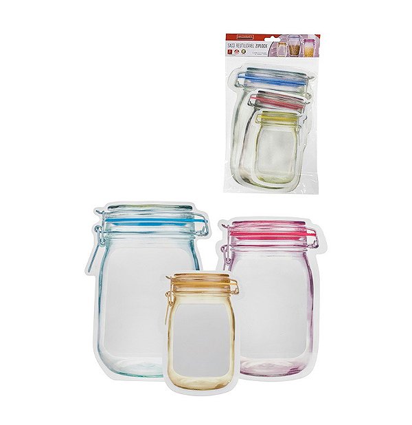 Jogo 3 sacos reutilizável ziplock pote.HAUSKARFT. Cod. SACR-003