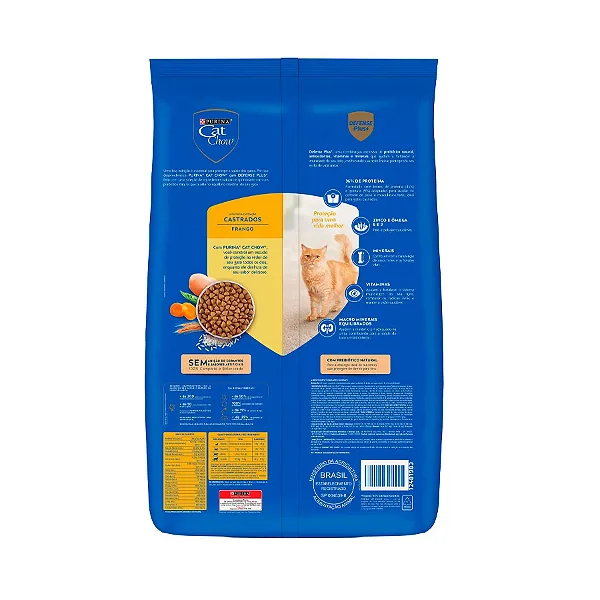 Ração para gatos castrados, frango, 10,1 Kg. CAT CHOW . Cod. 900007331