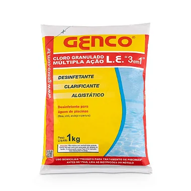 GENCO LE Cloro granulado múltipla ação 3 em 1. GENCO. 1 kg. Cod 455171A