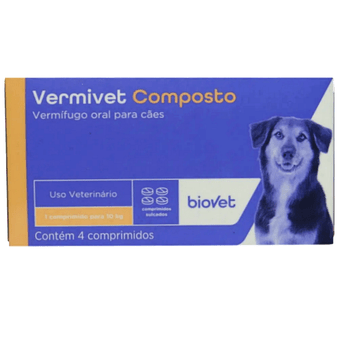 Vermífugo Vermivet Composto 600mg C/ 4 Comprimidos. BIOVET. Cod. 50027