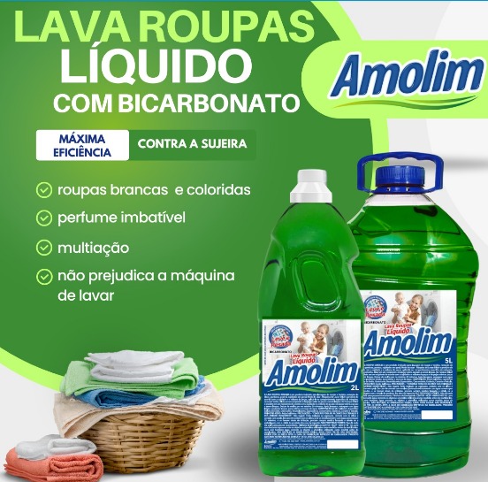 Lava roupas líquido com bicarbonato, 5l, AMOLIM. Cod 23178