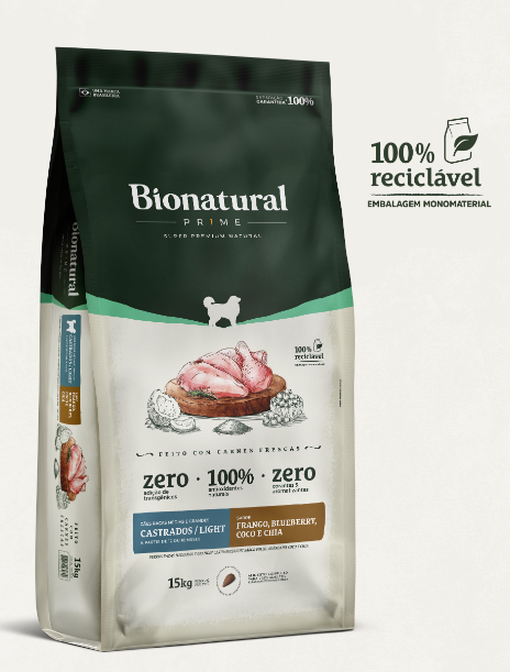 Ração bionatural cães raças MD/G light/castra frango, blueberry, coco e chia15kg. SPECIAL DOG. Cod.150050009002