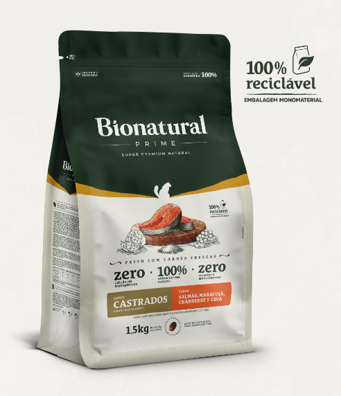 Ração bionatural gato castrado salmão, maracujá, cranberry e chia 20kg. SPECIAL DOG. Cod.150055004004