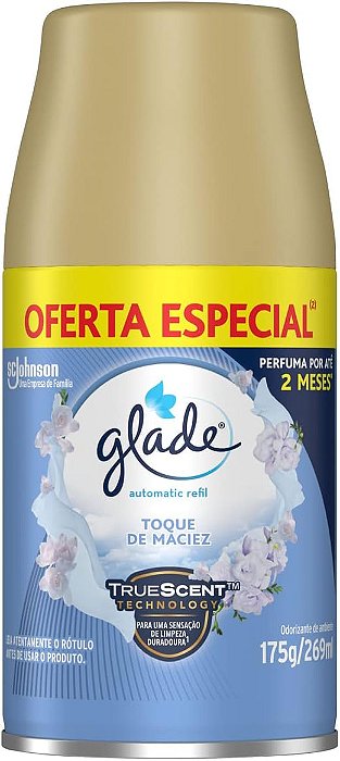 Odorizador de ambiente spray refil toque de maciez Frasco 269ml. GLADE. Cod. 1099004