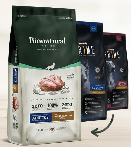Ração Bionatural para Cães Adultos de RMG Frango, Blueberry, Coco e Aveia 20 kg. SPECIAL DOG Cod. 150050007005
