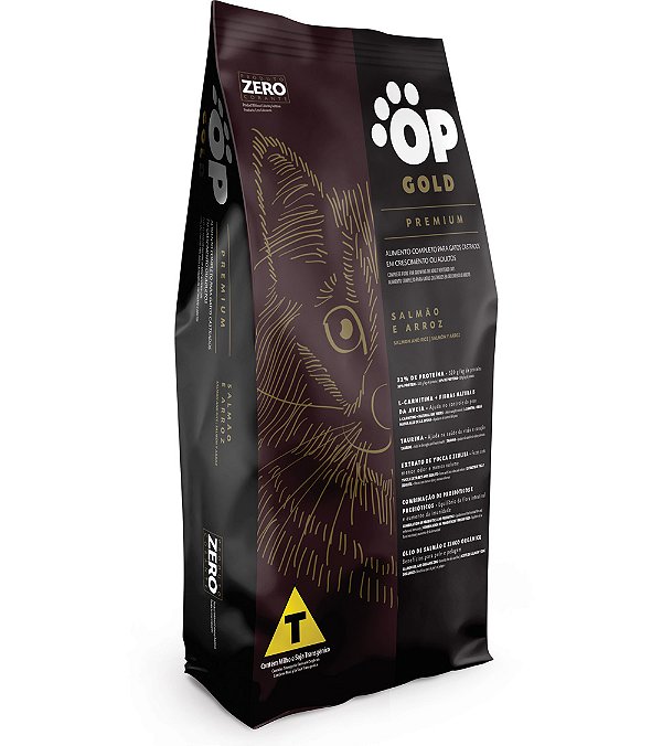 Ração para Gatos Adultos, Castrados e Filhotes, Super Premium, Salmão e Arroz 10KG. OP GOLD. Cod. 164