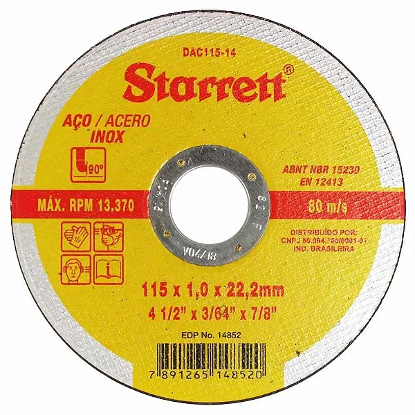 Disco de Corte for Metal 115x1mm Reto.STARRETT. Cod. 638300