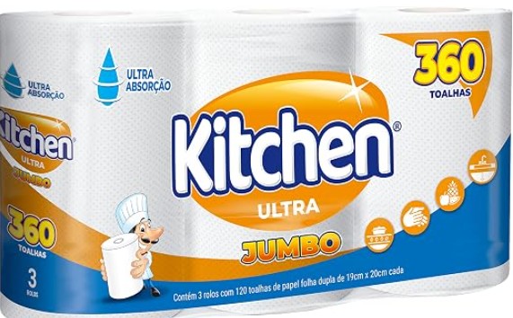 Toalha papel KITCHEN ULTRA JUMBO 3 rolos de 120 folhas. Cod 1115343