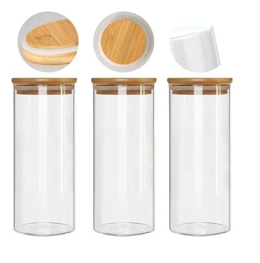 POTE DE VIDRO COM TAMPA DE BAMBU 1L